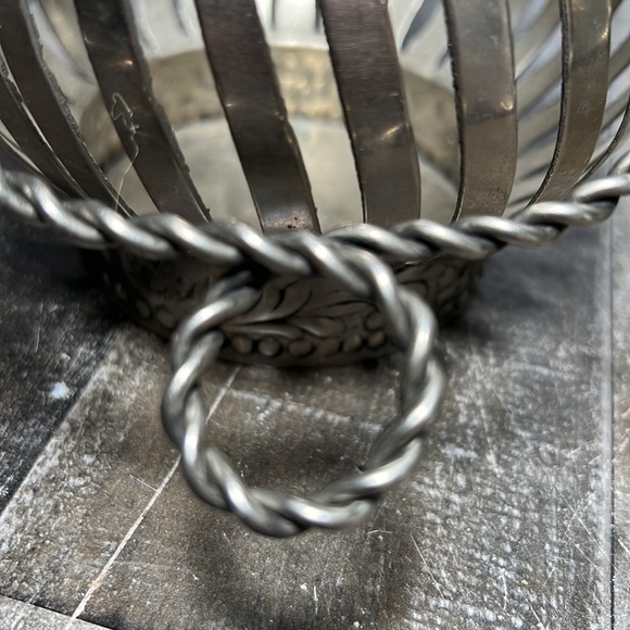 Accents Vintage Silver Metal Basket With A Flower And Leaf Design